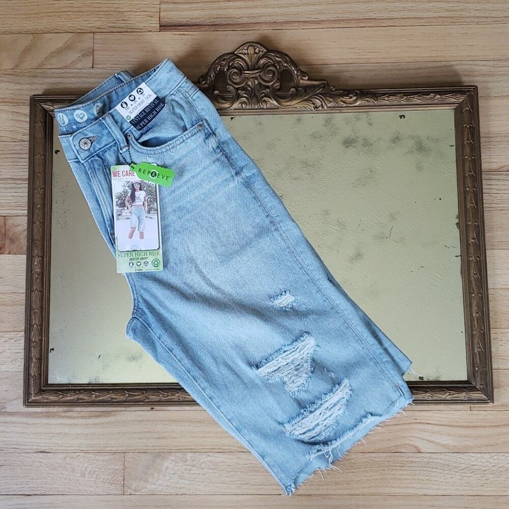 NEW Rewash Womens Vintage Revival Skater Shorts Blokecore High Rise Distressed